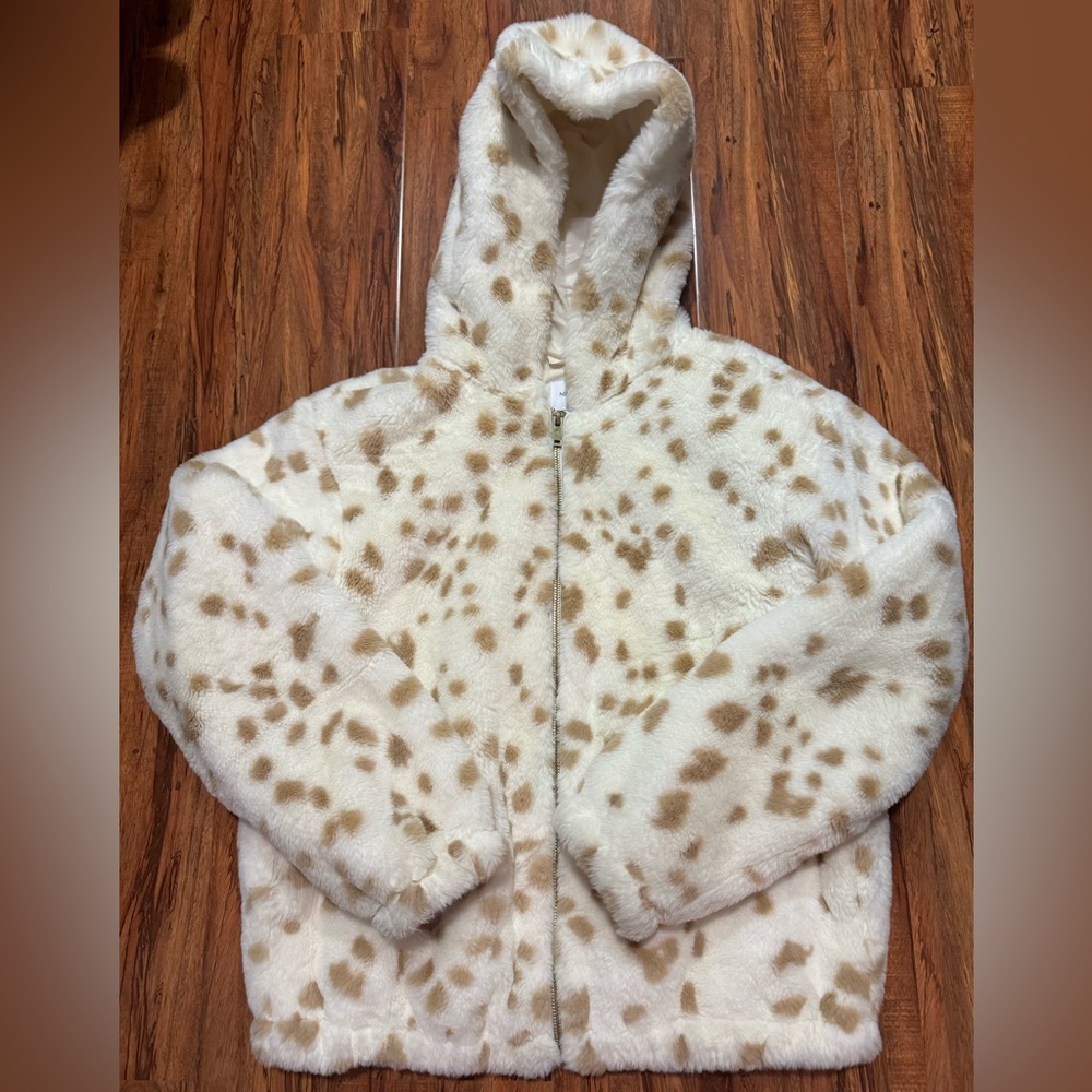 Nine West Cream and Brown Fleece Faux Fir Jacket